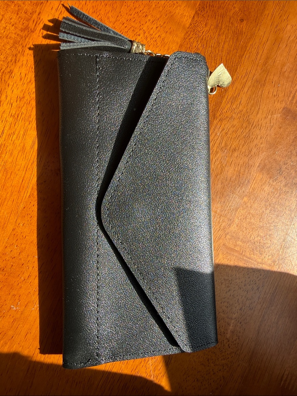 Black Faux Leather Tassel Zip Wallet